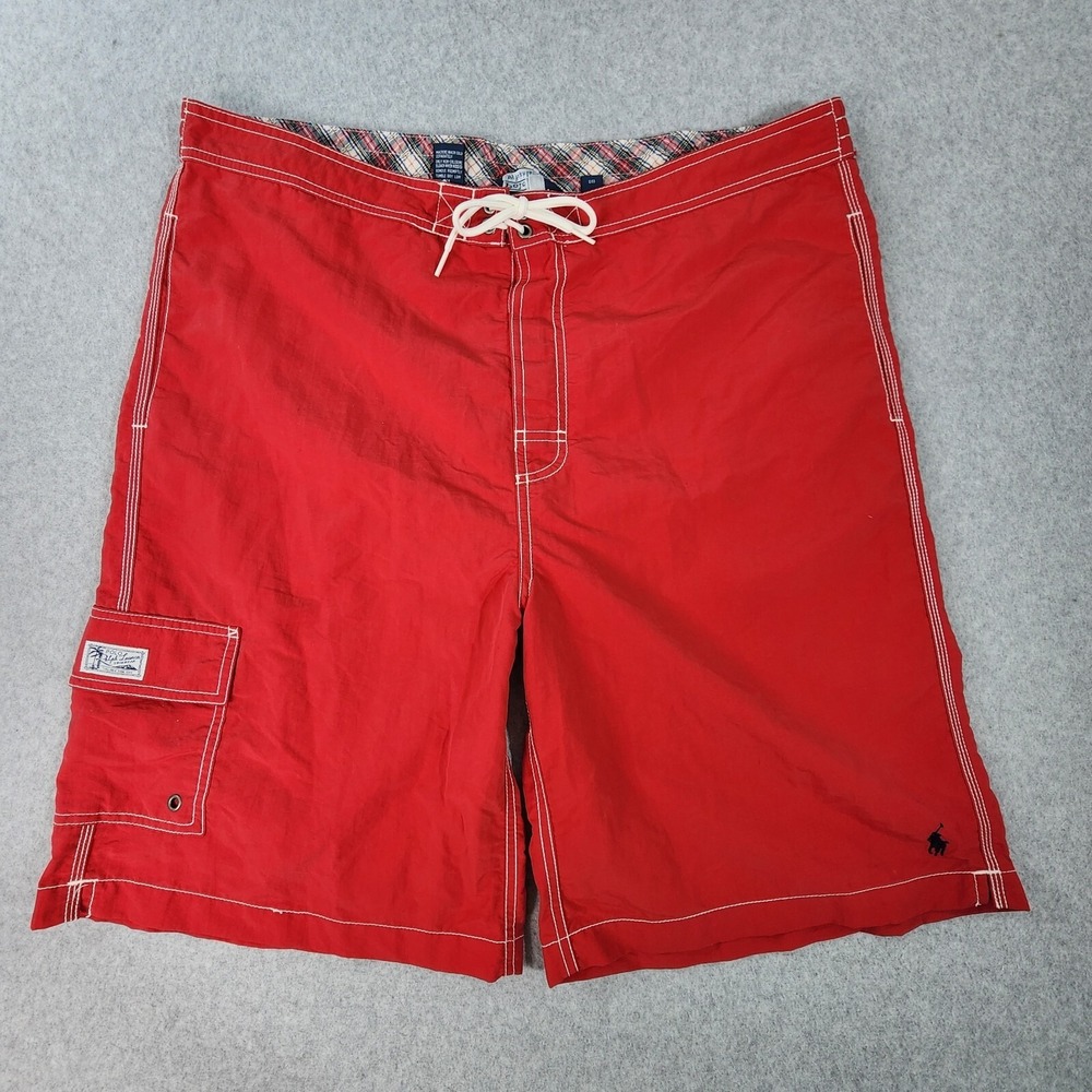 Ralph Lauren Polo Swim Trunks Boardshorts Mens XL Red Black Pony Lined Pockets